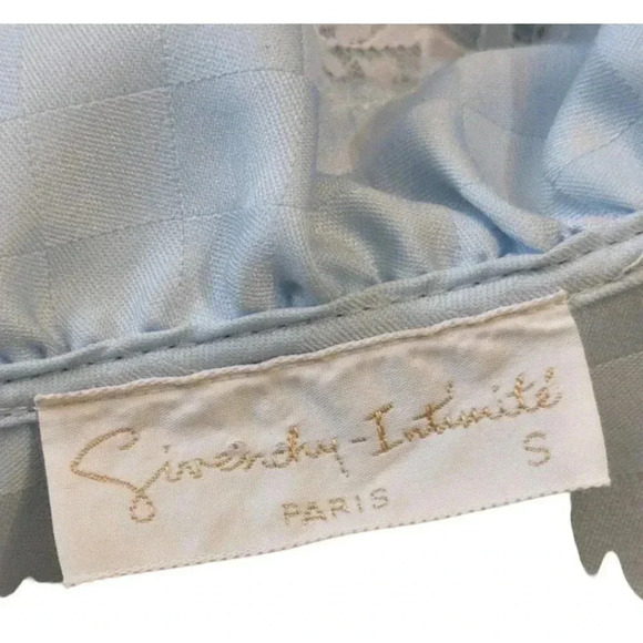 Vintage Givenchy Intimates Paris Tiffany Blue Ruffle Lace Check Robe Small USA - Picture 9 of 12